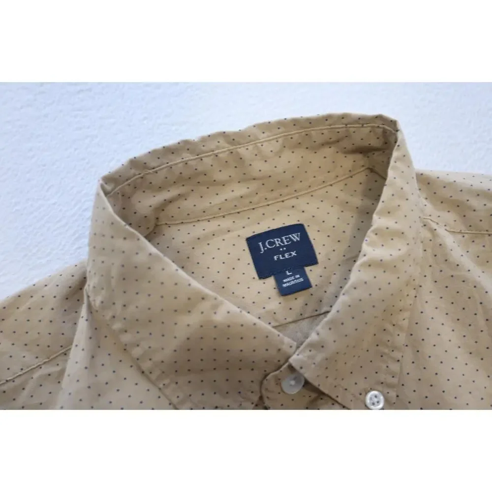 J Crew Flex Dress Shirt Brown Spotted Casual Button Up Mens Sz‎ Large